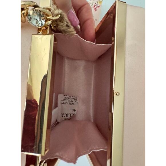 JEWEL BADGLEY MISCHKA Floral Evening Clutch Purse Blush Pink Gold Chain NWT - Picture 3 of 14